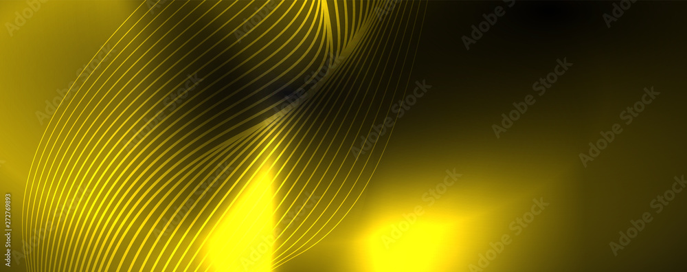 Smoky glowing waves in the dark. Dark abstract background with neon color light and wavy lines. Vector Smoky glowing waves in the dark. Dark abstract background with neon color light and wavy lines. Vector