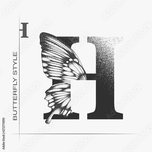 Photography Letter H with butterfly silhouette