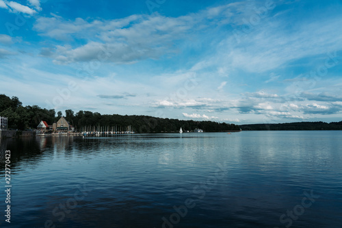 panoramic view of lake and blue sky