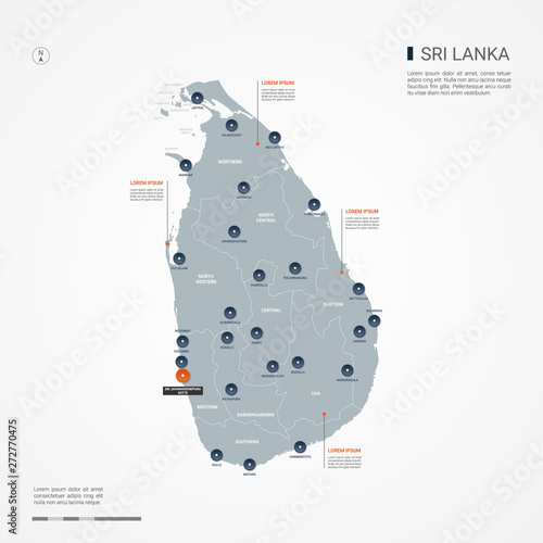 Sri Lanka map with borders, cities, capital and administrative divisions. Infographic vector map. Editable layers clearly labeled.