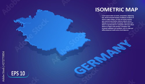 Isometric map of the GERMANY. Stylized flat map of the country on blue background. Modern isometric 3d location map with place for text or description. 3D concept for infographic. EPS 10