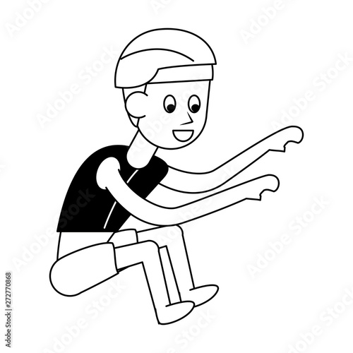 Man with helmet jetski ride position cartoon in black and white