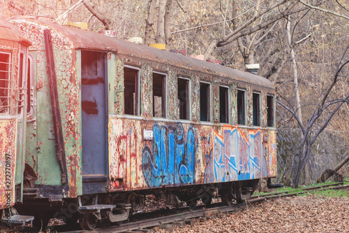 Old train wagon in railway. photo