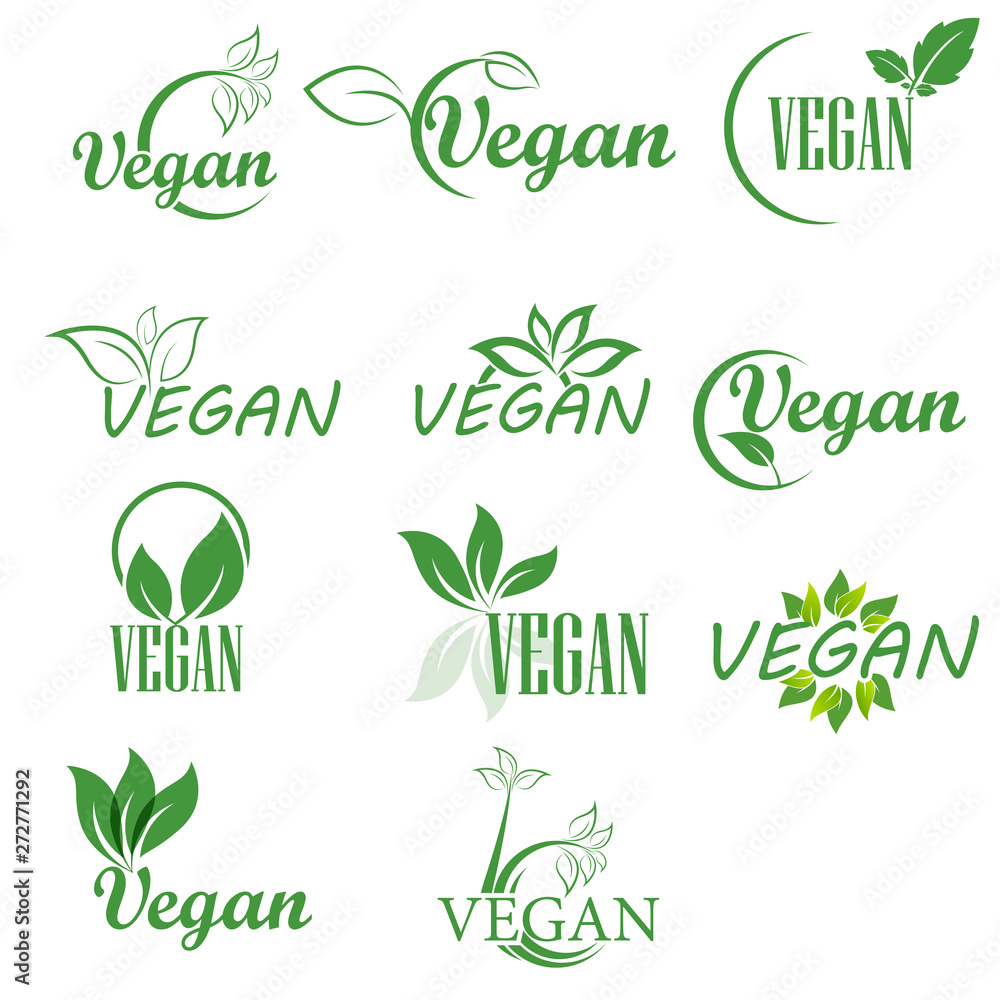 Vegan icon. Abstract leaf set isolated on white background.