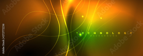 Shiny neon lines template - northern lights glowing blur lines. Futuristic style glow neon 80s disco club or night party techno template