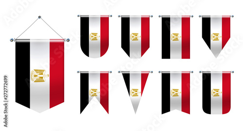 Set of hanging flags of the EGYPT. Diversity shapes of the national flag country. Vertical Template Pennant for background, travel banner, logo,award, achievement, festival
