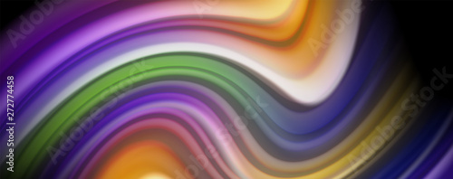 Modern rainbow liquid color flow colorful poster. Wave Liquid shape in black color background. Abstract composition