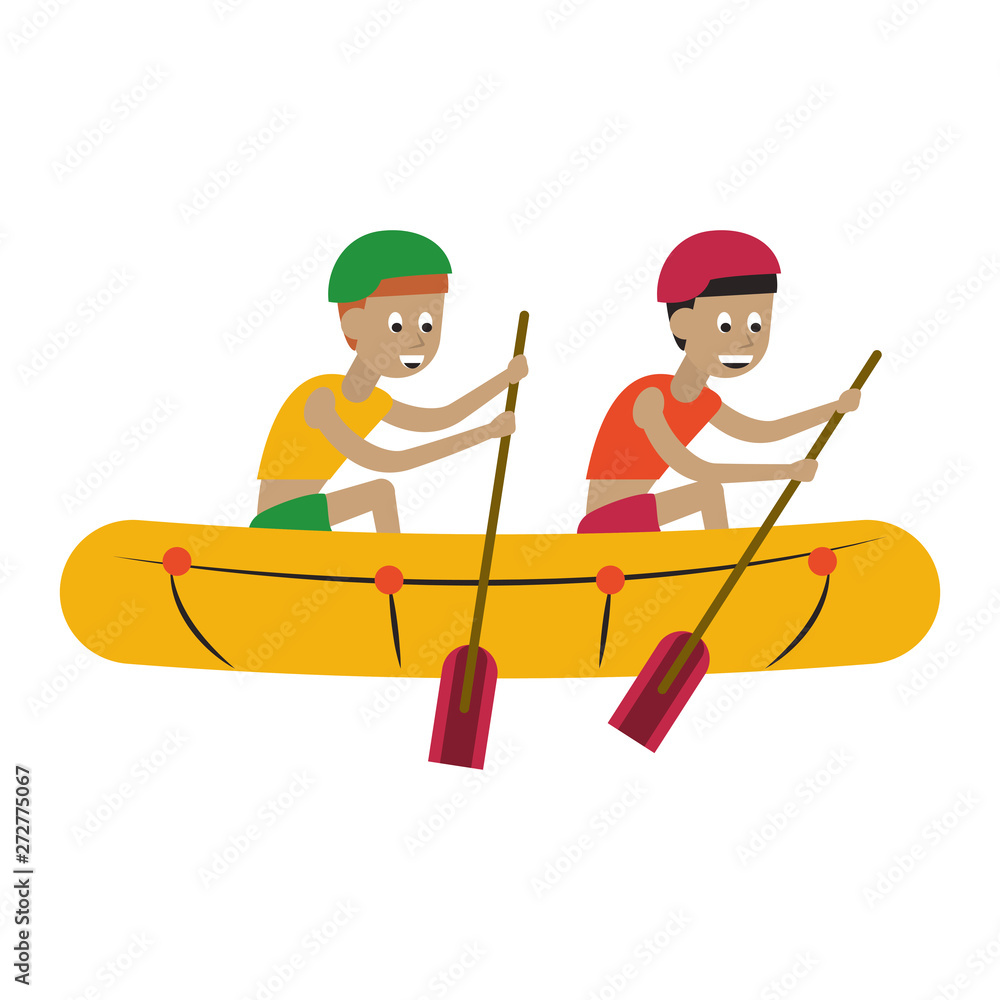 Two man in boat with rowings