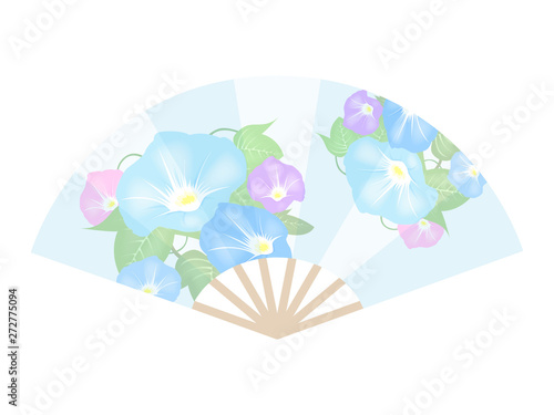 朝顔の花のデザインの扇子のイラスト