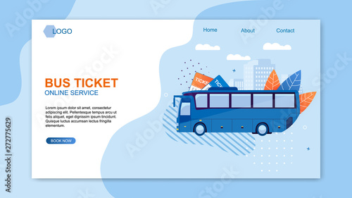 Bus Ticket Online Service Web Design Flat Cartoon.
