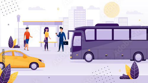 People Standing at Bus Stop Waiting for Transport.