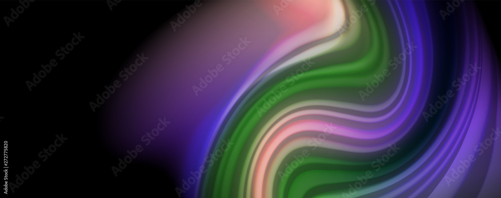 Fototapeta premium Modern rainbow liquid color flow colorful poster. Wave Liquid shape in black color background. Abstract composition
