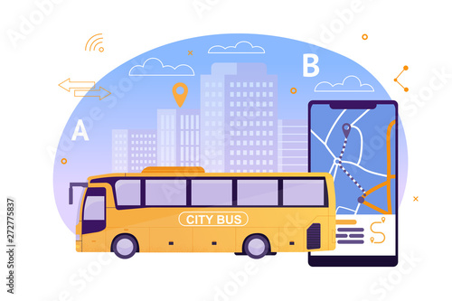 City Bus with Map Application on Mobile Phone.