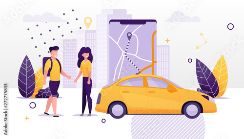 Man and Woman Ordering Vehicle for Transportation.