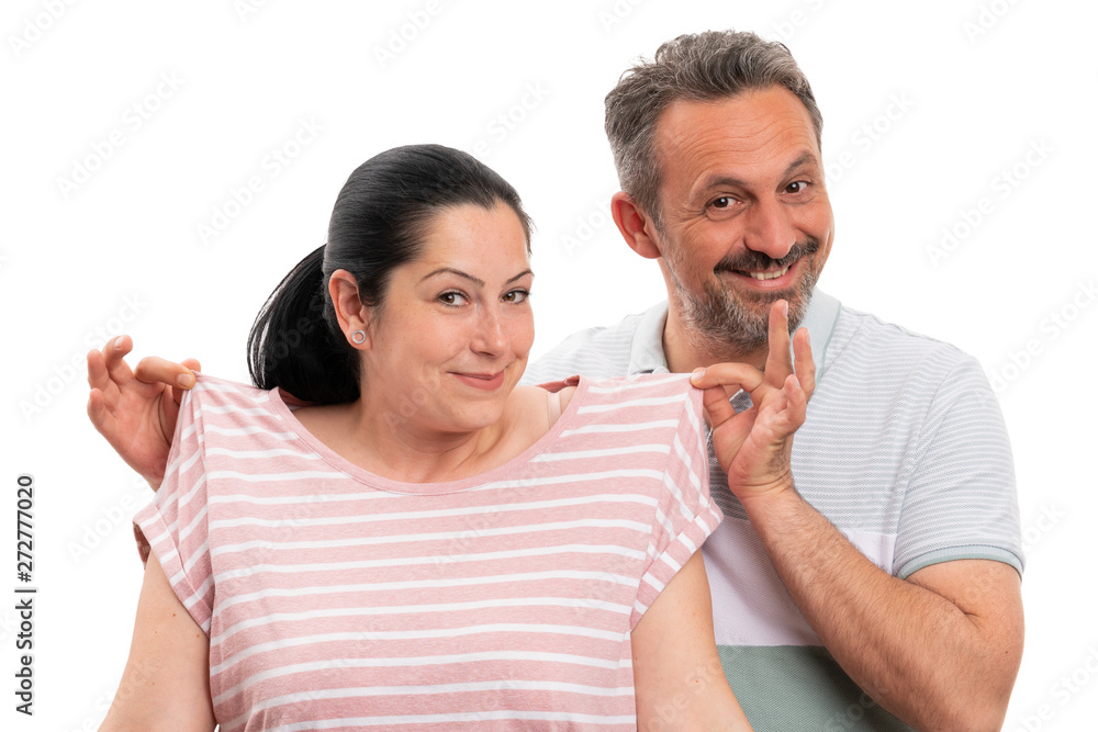 Man presenting girlfriend tshirt Man presenting girlfriend tshirt