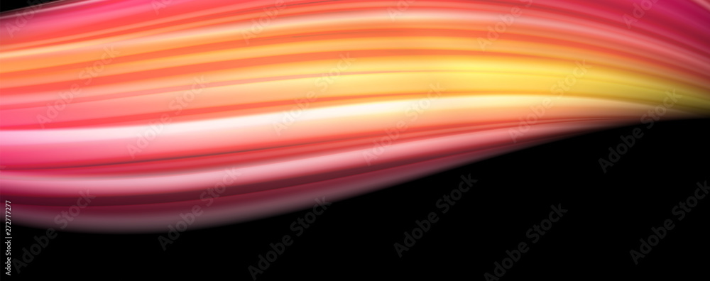 Naklejka premium Abstract wave lines fluid rainbow style color stripes on black background. Artistic illustration for presentation, app wallpaper, banner or poster