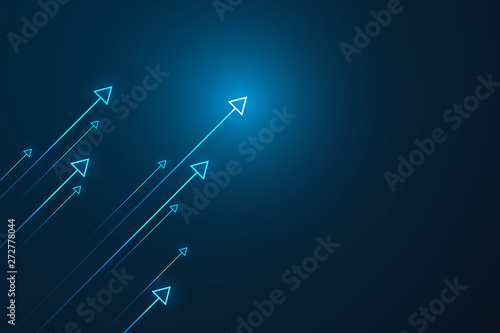 Up arrows on blue background illustration vector for business and finance, copy space composition, minimalist style, growth concept.