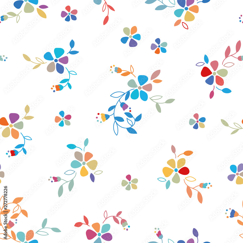Folk flowers seamless vector repeating background colorful. Small florals pattern. Dirnd, Trachtenstoff, Tracht  - Great for textiles, wallpapers, banners, invitation - surface design
