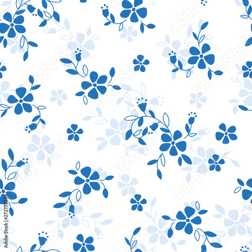 Folk flowers seamless vector repeating background colorful. Small florals pattern. Dirnd, Trachtenstoff, Tracht  - Great for textiles, wallpapers, banners, invitation - surface design