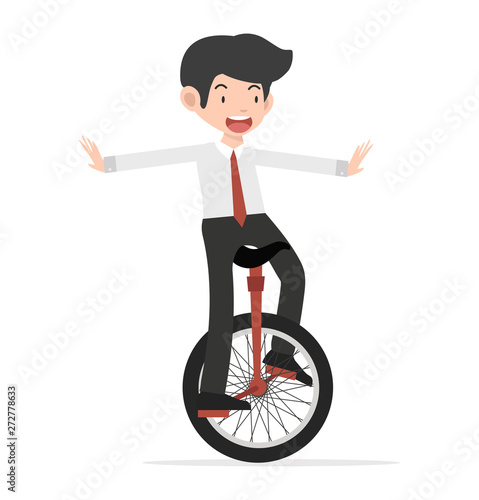Happy Business  riding unicycle cartoon