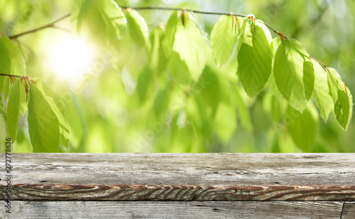 Empty wooden table background for display montages