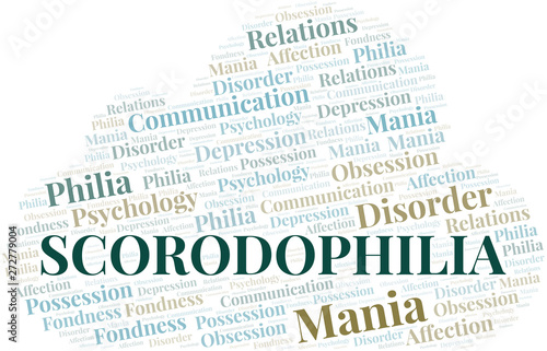 Scorodophilia word cloud. Type of Philia.