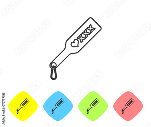 Grey line Spanking paddle icon isolated on white background. Fetish accessory. Sex toy for adult. Set icon in color rhombus buttons. Vector Illustration