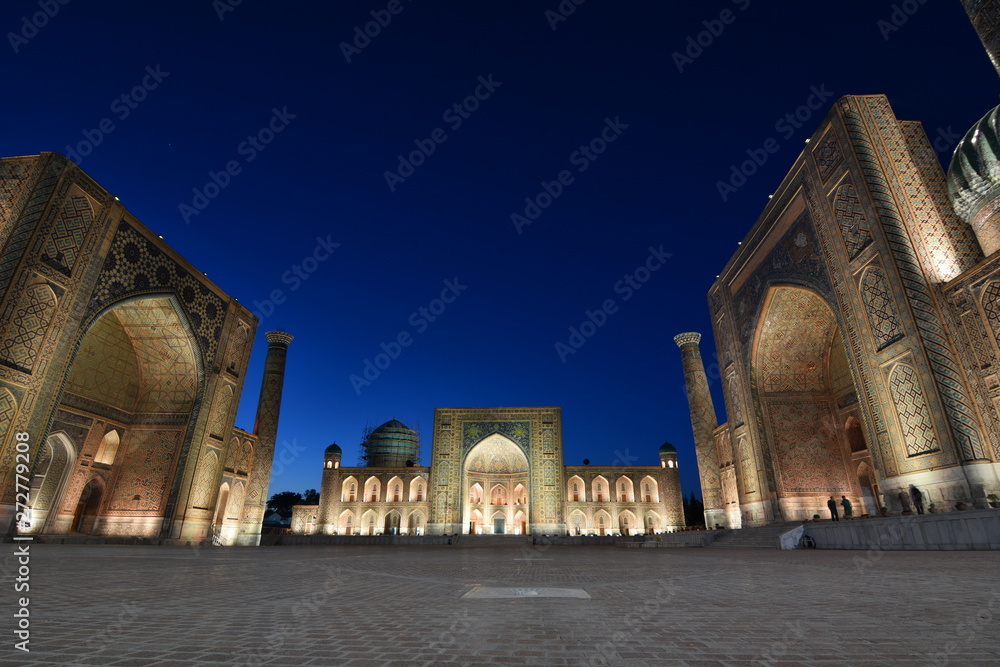 Registan square at night. Samarkand. Uzbekistan