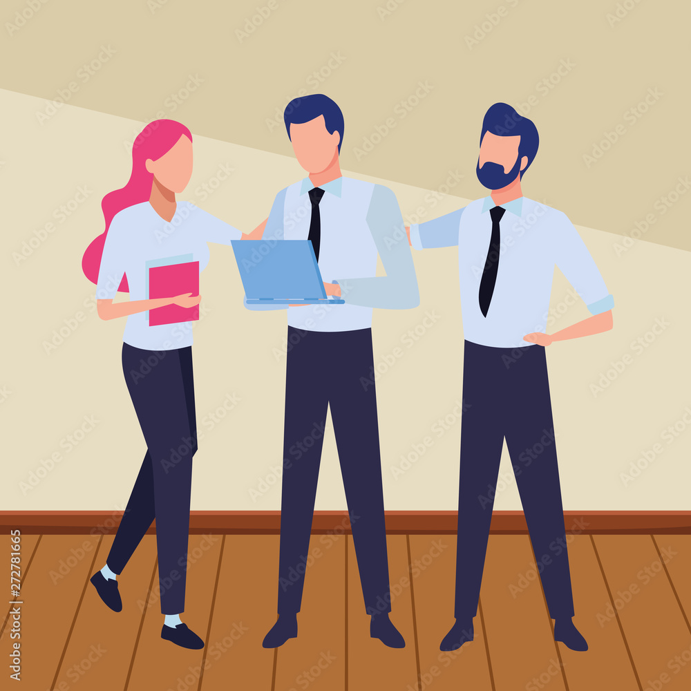 Business coworkers with office supplies Business coworkers with office supplies