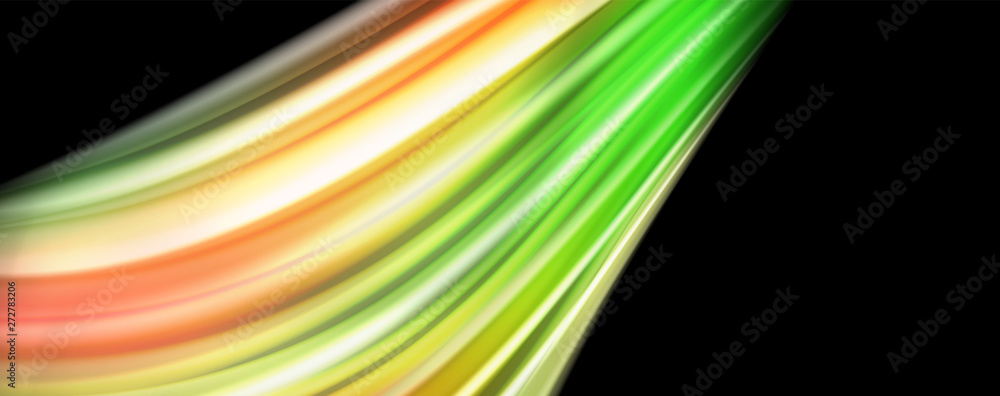 Naklejka premium Modern rainbow liquid color flow colorful poster. Wave Liquid shape in black color background. Abstract composition