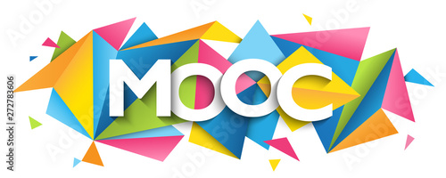 MOOC vector typography banner with colorful triangles background