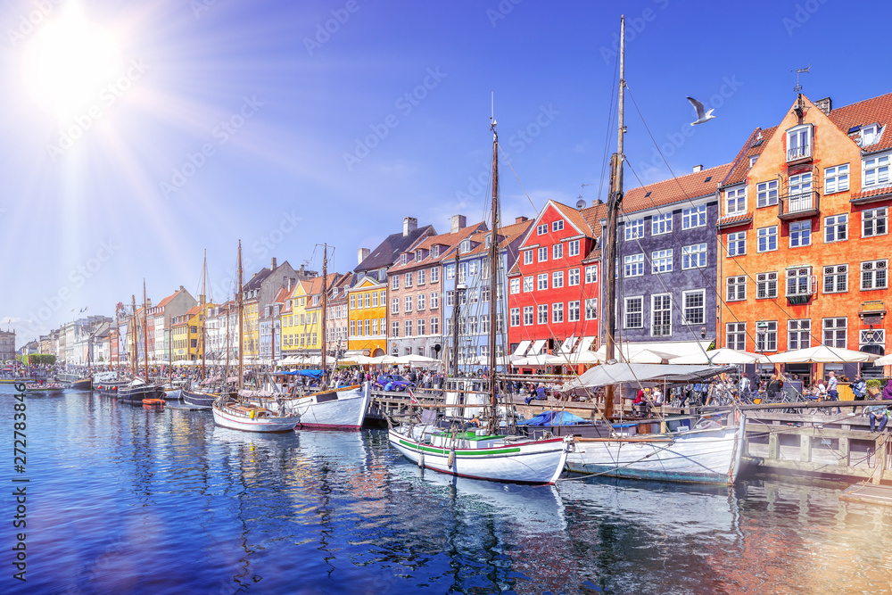 panoramic view at nyhavn on a sunny day