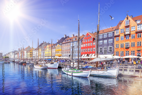 panoramic view at nyhavn on a sunny day