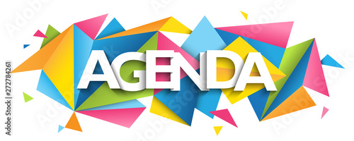 AGENDA vector typography banner with colorful triangles background