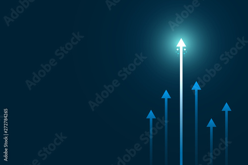 Up arrows on blue background illustration vector for business and finance, copy space composition, minimalist style, growth concept.