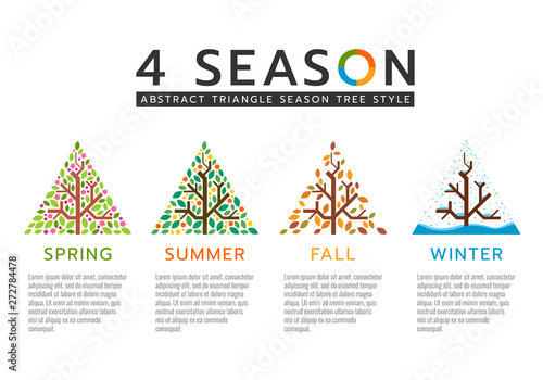 4 season sign with abstract triangle season tree style vector design