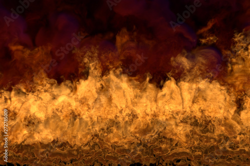 fiery wild fire on black background, flaming frame with dark smoke - fire from image corners - fire 3D illustration