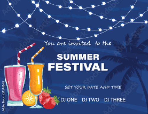Summer festival poster Vector. Cocktails party. Hot tropical backgrounds