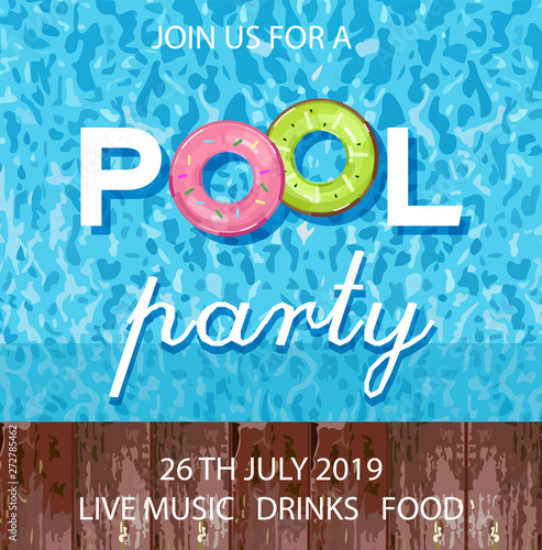 Summer pool party poster Vector. Blue water backgrounds