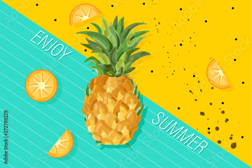 Summer pineapple banner Vector. Fresh fruits tropic posters. Abstract colorfu...