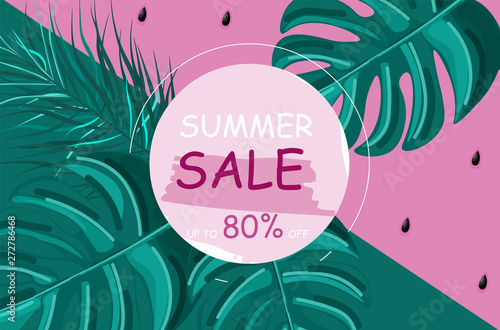 Summer tropic pattern Vector. green palm leaves decor textures vintage styles