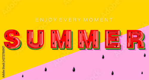 Summer watermelon banner text Vector. Abstract colorful backgrounds