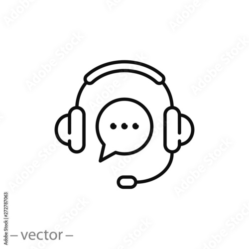 support service icon, hotline customer advice, call center help, line symbol on white background - editable stroke vector illustration eps10