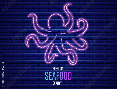 Octopus neon Vector icon. Fresh glowing symbol templates