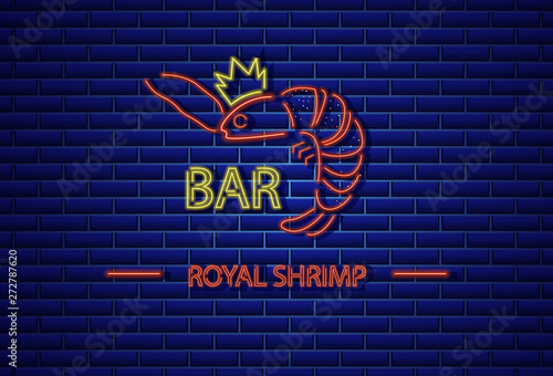 Royal shrimp neon Vector. Fresh glowing icon symbol templates
