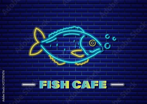 Fish neon Vector. Fresh glowing icon symbol templates. Fish market posters