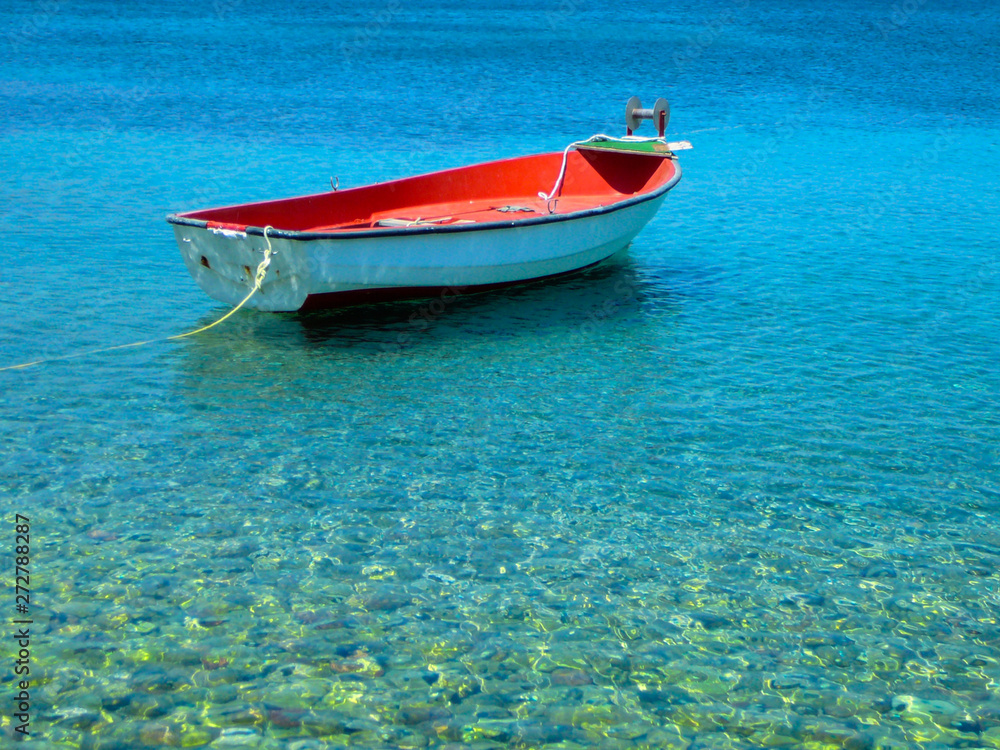 Fototapeta premium Red and White Boat in Sea