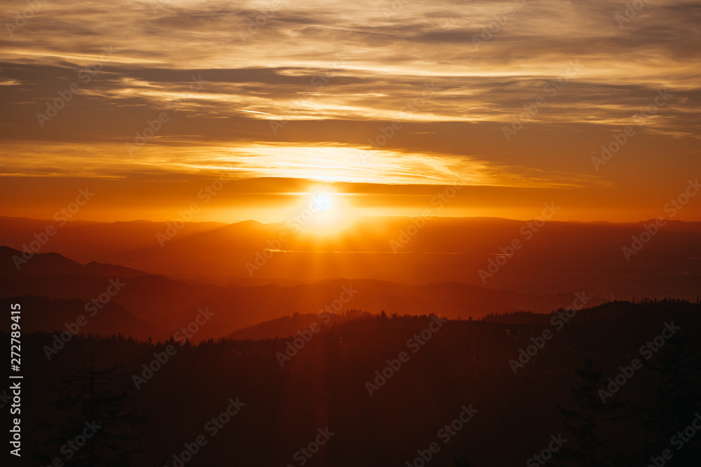 Colourful sunset in the Black Forest, Germany Colourful sunset in the Black Forest, Germany