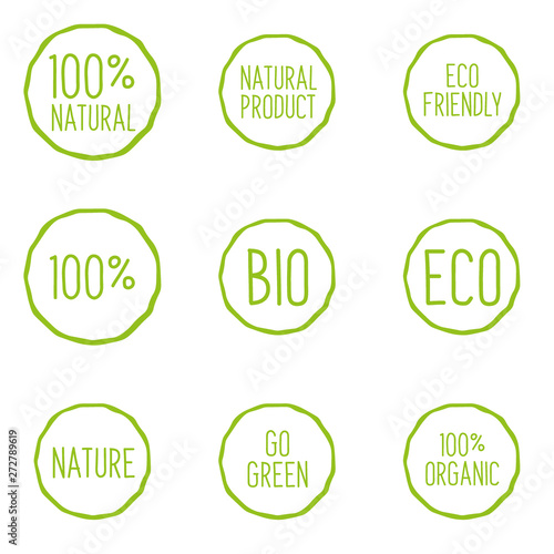 Set of Bio, Eco and Natural product emblems. Do Green and Eco friendly.