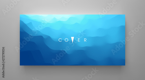 Blue abstract background. Realistic landscape with waves. Cover design template. 3d vector illustration.